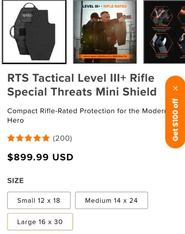 RTS Tactical Level III+ Large Ballistic Shield